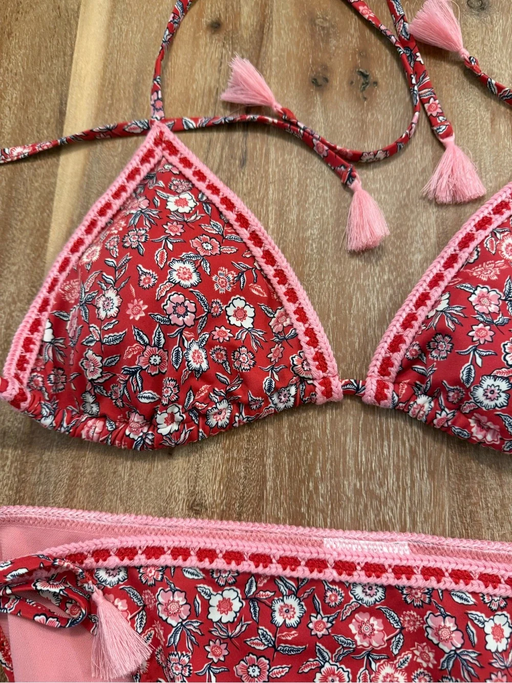 Boden Women’s Pink Floral Tie-Strap Bikini Top